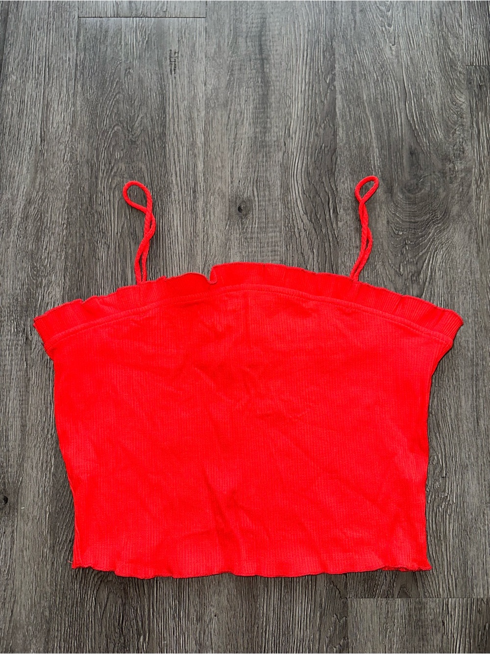 Red Ribbed Spaghetti Strap Crop Top